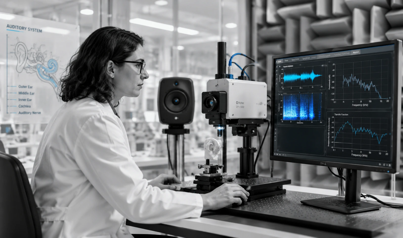 Illustrated sensory physiology researcher in a laboratory